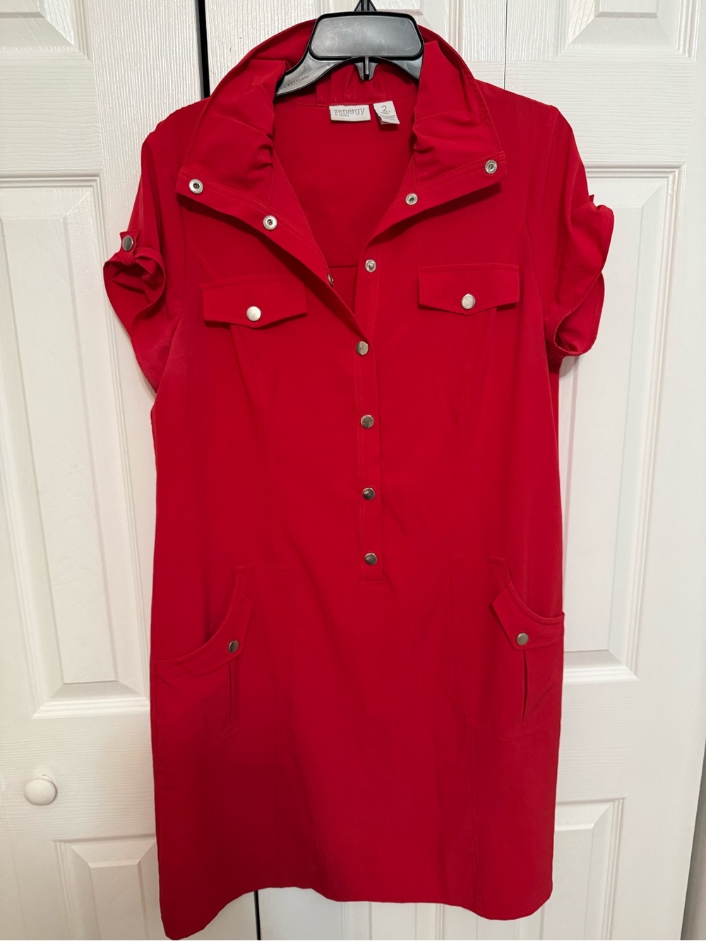 Red Short-Sleeve Midi Shirt Dress by Laundry